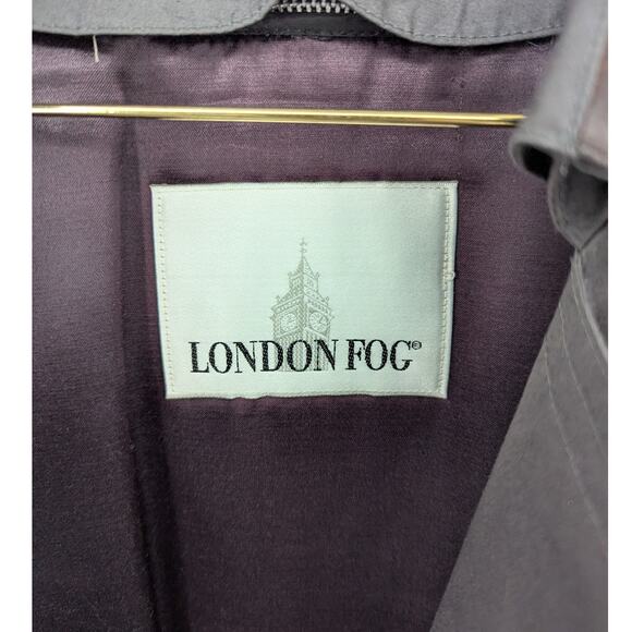VTG Gray London Fog Removable Lining Overcoat Trench Coat w Leather Collar 40L - Picture 5 of 8